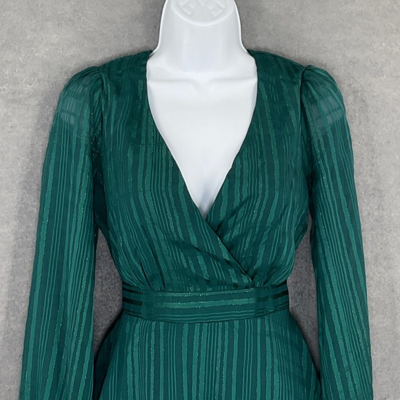 Allison Kelly Mini Dress XS Green‎ Tiered Holiday Forest Fairy Grunge Babydoll - Picture 4 of 14